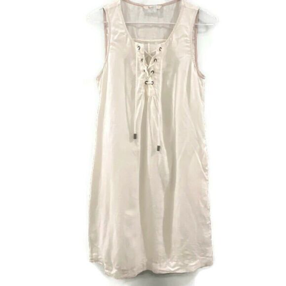 Boden White 100% Linen Lace Up Front Dress Size 6L - Picture 3 of 8